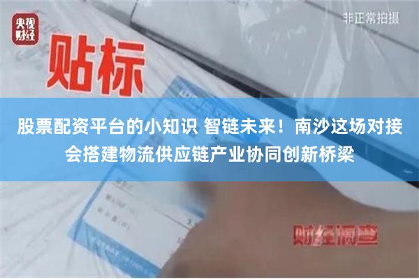 股票配资平台的小知识 智链未来！南沙这场对接会搭建物流供应链产业协同创新桥梁