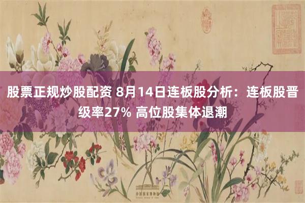股票正规炒股配资 8月14日连板股分析：连板股晋级率27% 高位股集体退潮