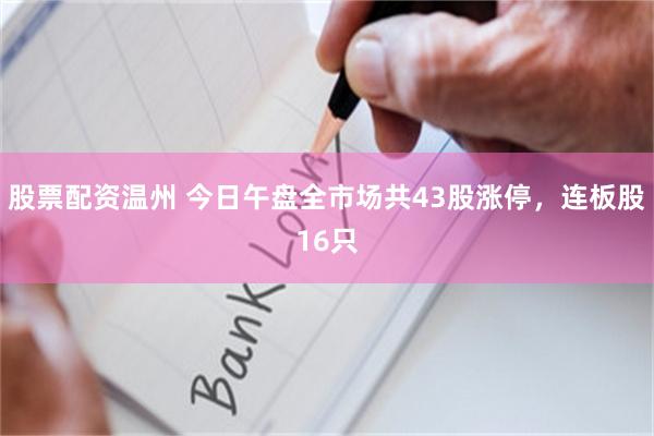 股票配资温州 今日午盘全市场共43股涨停，连板股16只