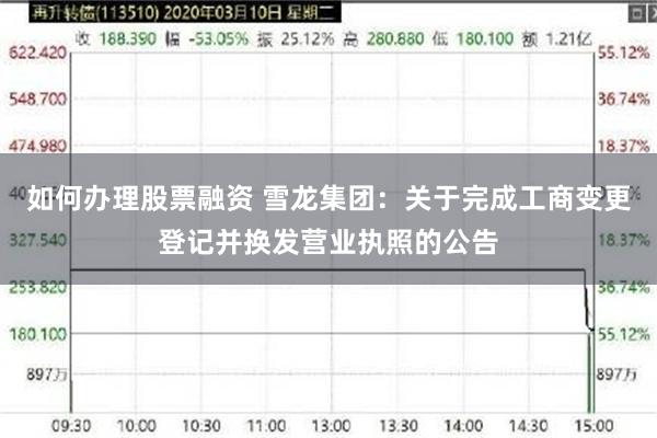 如何办理股票融资 雪龙集团：关于完成工商变更登记并换发营业执照的公告